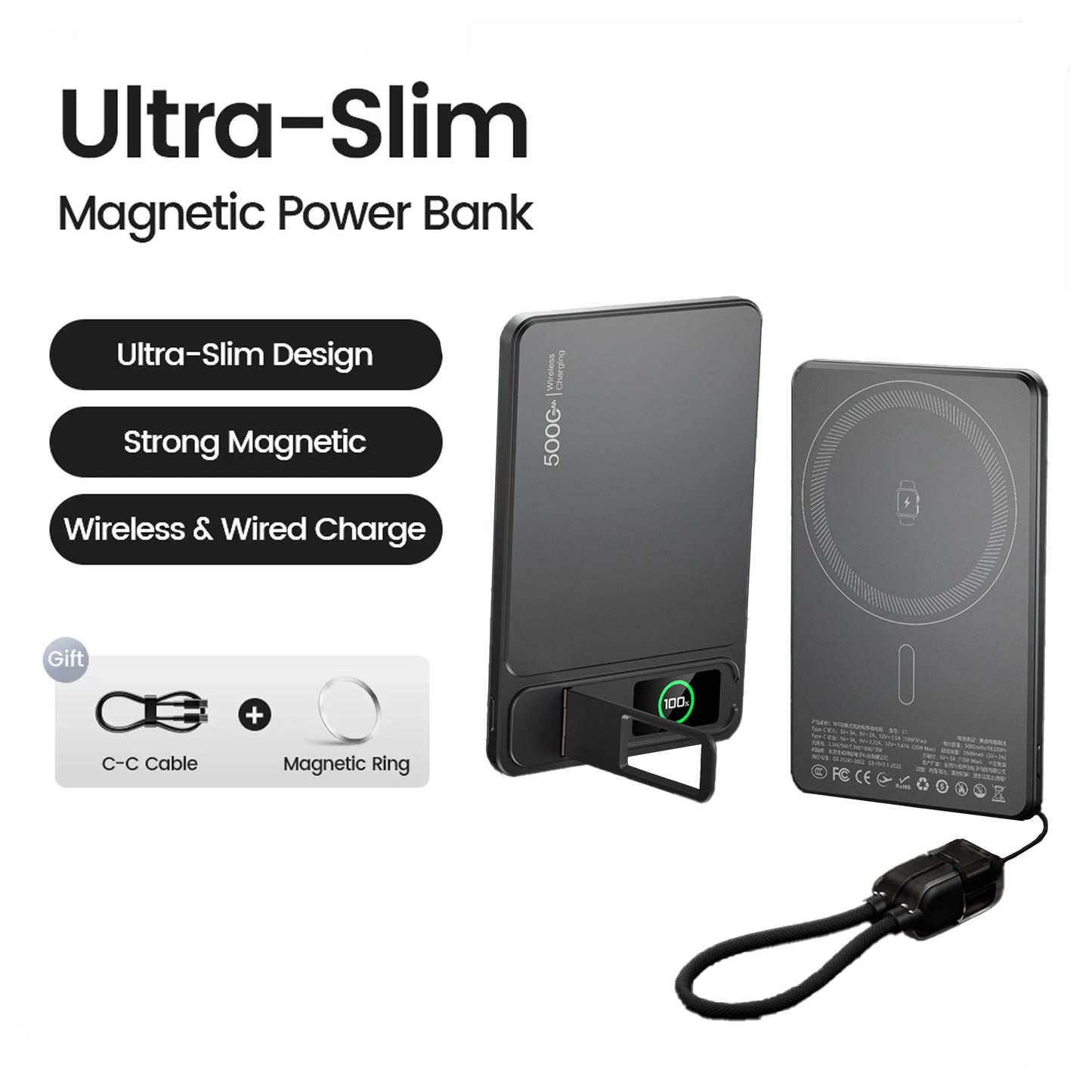 Ultra Slim 10000mAh Magnetic Power Bank for iPhone & Apple Watch