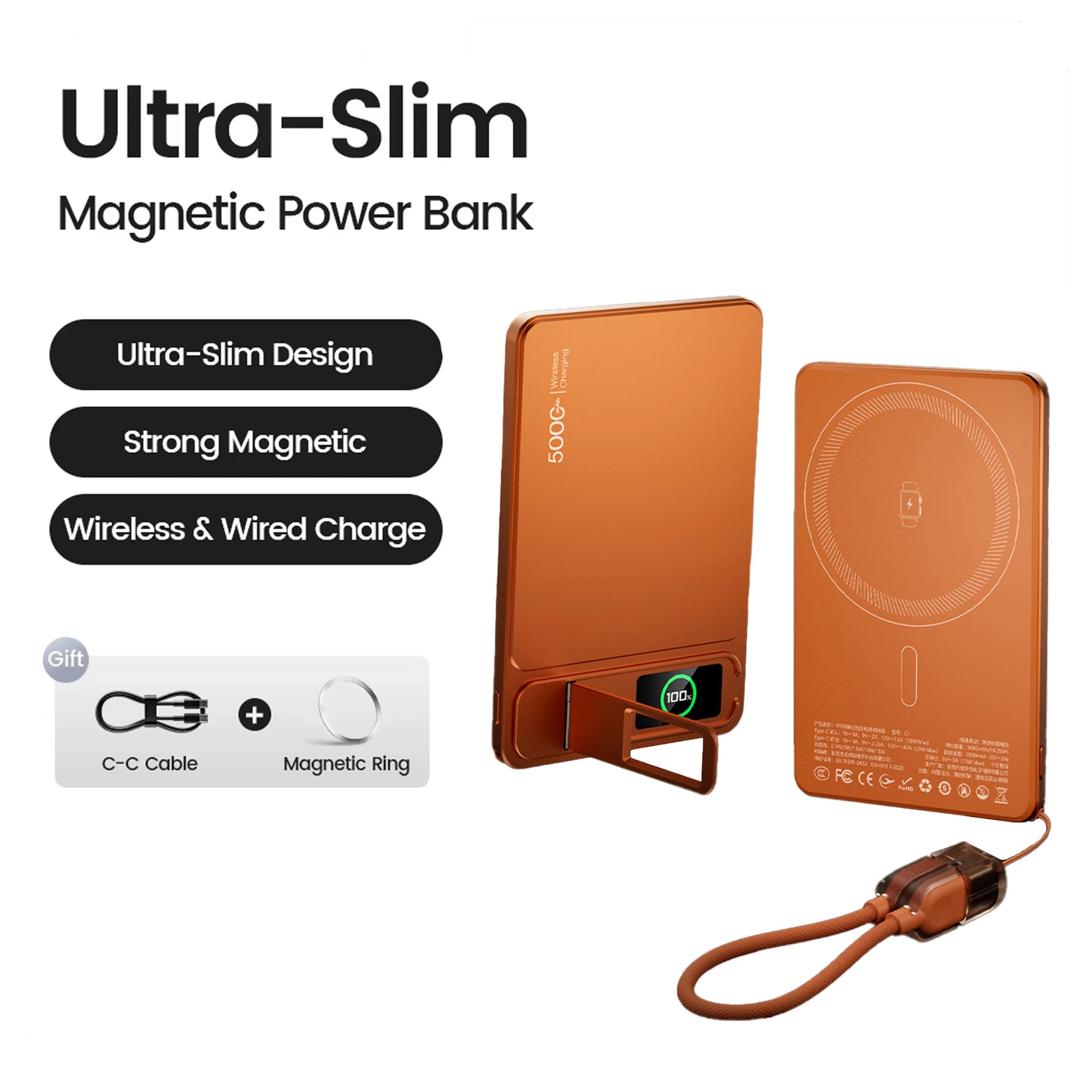 Ultra Slim 10000mAh Magnetic Power Bank for iPhone & Apple Watch