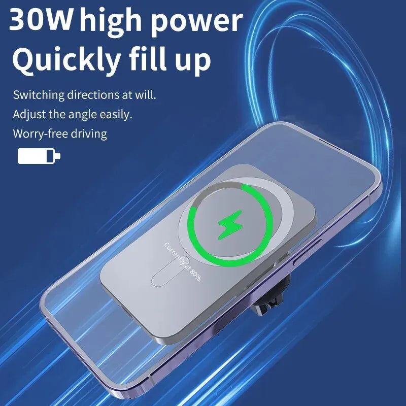 30W Magnetic Wireless Car Charger – MagSafe Fast Charging Mount