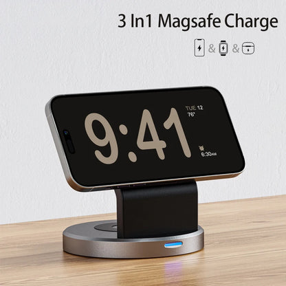 3-in-1 Magnetic Wireless Charger Stand – MagSafe Fast Charging Dock