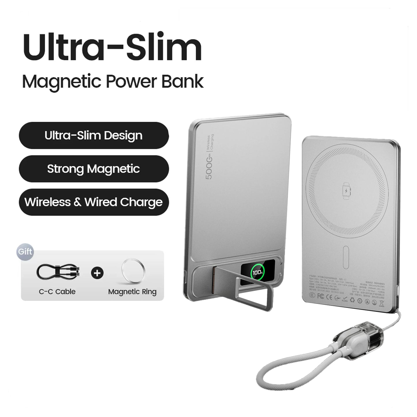 Ultra Slim 10000mAh Magnetic Power Bank for iPhone & Apple Watch