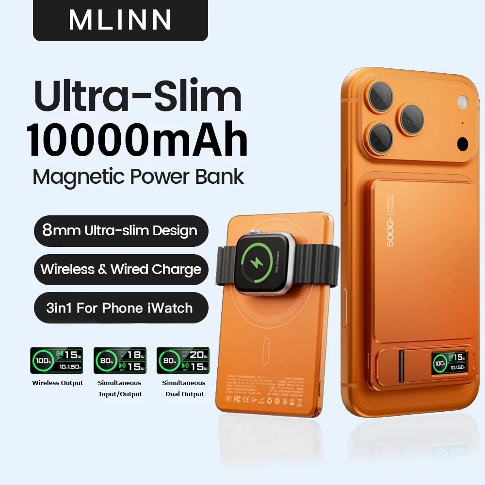Ultra Slim 10000mAh Magnetic Power Bank for iPhone & Apple Watch