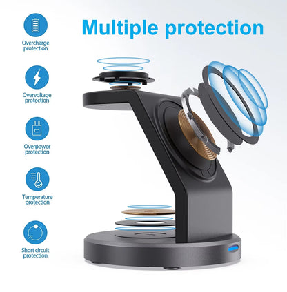 3-in-1 Magnetic Wireless Charger Stand – MagSafe Fast Charging Dock